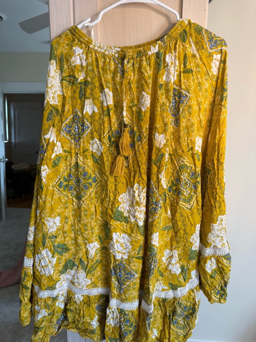 Kivari Mustard Floral Maxi Skirt with Tassel Tie